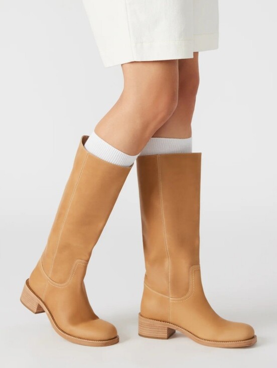 Steve Madden Shoes - Steve Madden Knee High Boots 5.5 Tan Leather Riggs Biker Chunky Pull On New $200